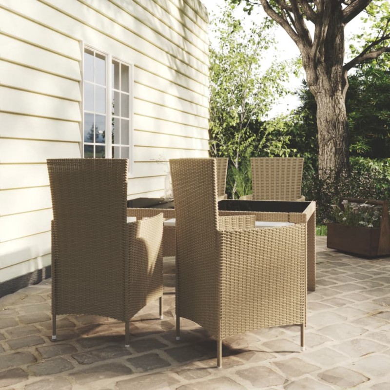 vidaXL 5-tlg. Garten-Essgruppe mit Kissen Poly Rattan Beige vidaXL 5-tlg. Garten-Essgruppe mit Kissen Poly Rattan Beige