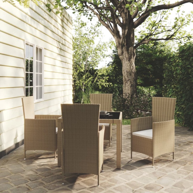 vidaXL 5-tlg. Garten-Essgruppe mit Kissen Poly Rattan Beige vidaXL 5-tlg. Garten-Essgruppe mit Kissen Poly Rattan Beige