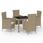 vidaXL 5-tlg. Garten-Essgruppe mit Kissen Poly Rattan Beige vidaXL 5-tlg. Garten-Essgruppe mit Kissen Poly Rattan Beige