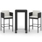 vidaXL 3-tlg. Gartenbar-Set mit Kissen Poly Rattan Schwarz vidaXL 3-tlg. Gartenbar-Set mit Kissen Poly Rattan Schwarz