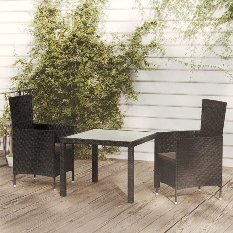 vidaXL 3-tlg. Garten-Essgruppe mit Auflagen Poly Rattan Schwarz vidaXL 3-tlg. Garten-Essgruppe mit Auflagen Poly Rattan Schwarz