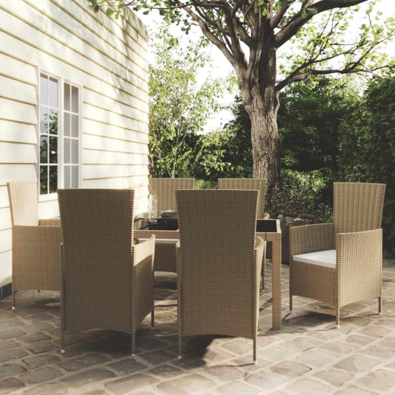vidaXL 7-tlg. Garten-Essgruppe mit Kissen Poly Rattan Beige vidaXL 7-tlg. Garten-Essgruppe mit Kissen Poly Rattan Beige