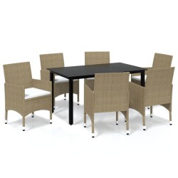 vidaXL 7-tlg. Garten-Essgruppe mit Kissen Poly Rattan Beige