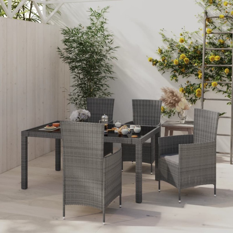 vidaXL 5-tlg. Garten-Essgruppe mit Kissen Poly Rattan Grau vidaXL 5-tlg. Garten-Essgruppe mit Kissen Poly Rattan Grau