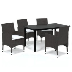vidaXL 5-tlg. Garten-Essgruppe mit Kissen Poly Rattan Braun