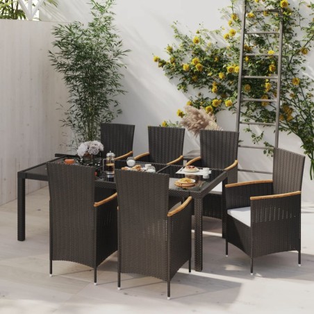 vidaXL 7-tlg. Garten-Essgruppe mit Auflagen Poly Rattan Schwarz
