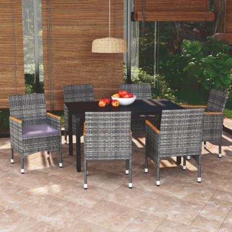 vidaXL 7-tlg. Garten-Essgruppe mit Kissen Poly Rattan Grau