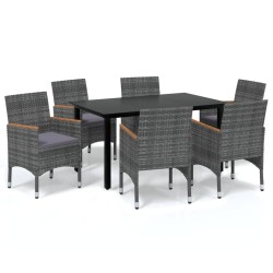 vidaXL 7-tlg. Garten-Essgruppe mit Kissen Poly Rattan Grau