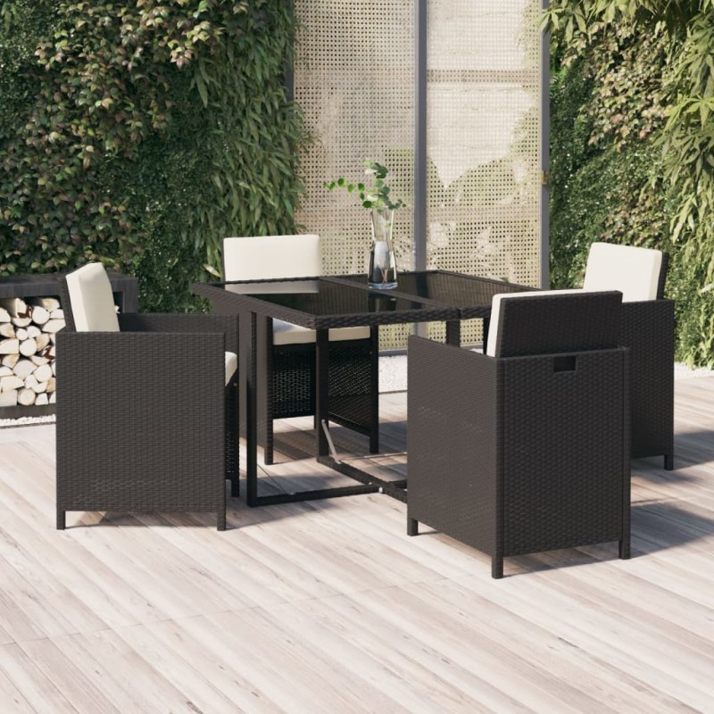 vidaXL 5-tlg. Garten-Essgruppe mit Kissen Poly Rattan Schwarz vidaXL 5-tlg. Garten-Essgruppe mit Kissen Poly Rattan Schwarz