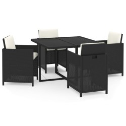 vidaXL 5-tlg. Garten-Essgruppe mit Kissen Poly Rattan Schwarz