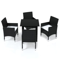 vidaXL 5-tlg. Garten-Essgruppe mit Kissen Poly Rattan Schwarz