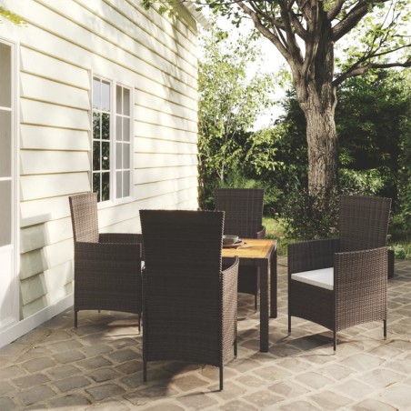 vidaXL 5-tlg. Garten-Essgruppe mit Kissen Poly Rattan Schwarz