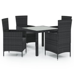vidaXL 5-tlg. Garten-Essgruppe mit Kissen Poly Rattan Schwarz
