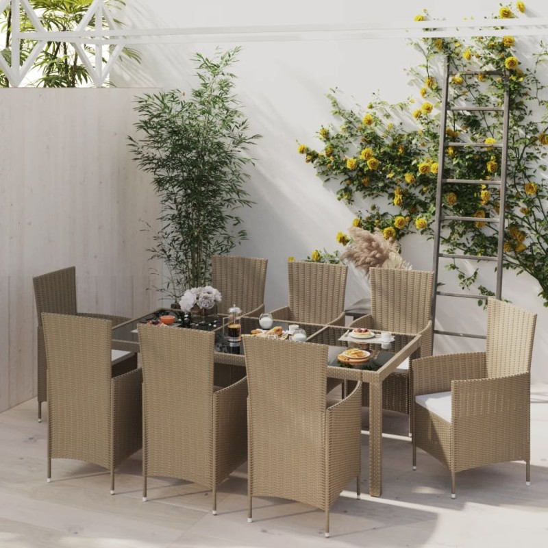 vidaXL 9-tlg. Garten-Essgruppe mit Kissen Poly Rattan Beige vidaXL 9-tlg. Garten-Essgruppe mit Kissen Poly Rattan Beige