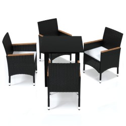 vidaXL 5-tlg. Garten-Essgruppe mit Kissen Poly Rattan Schwarz