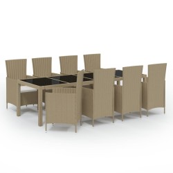 vidaXL 9-tlg. Garten-Essgruppe mit Kissen Poly Rattan Beige