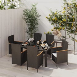 vidaXL 7-tlg. Garten-Essgruppe mit Auflagen Poly Rattan Schwarz