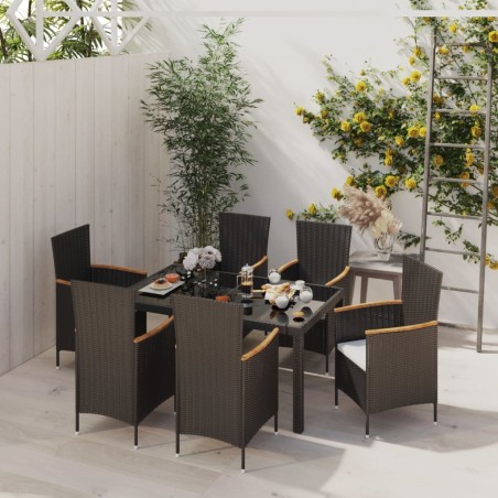 vidaXL 7-tlg. Garten-Essgruppe mit Auflagen Poly Rattan Schwarz