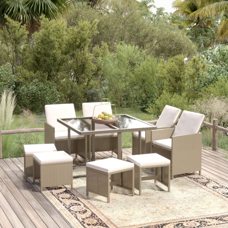 vidaXL 9-tlg. Garten-Essgruppe mit Kissen Poly Rattan Beige vidaXL 9-tlg. Garten-Essgruppe mit Kissen Poly Rattan Beige
