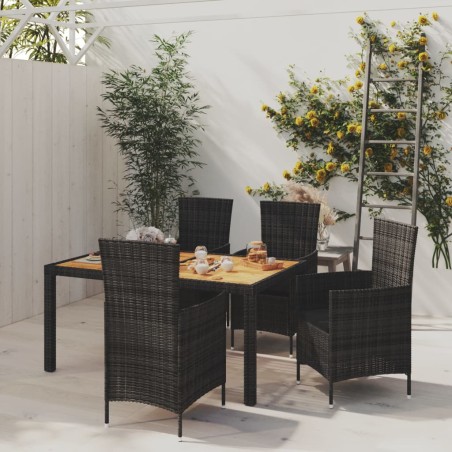 vidaXL 5-tlg. Garten-Essgruppe mit Auflagen Poly Rattan Schwarz