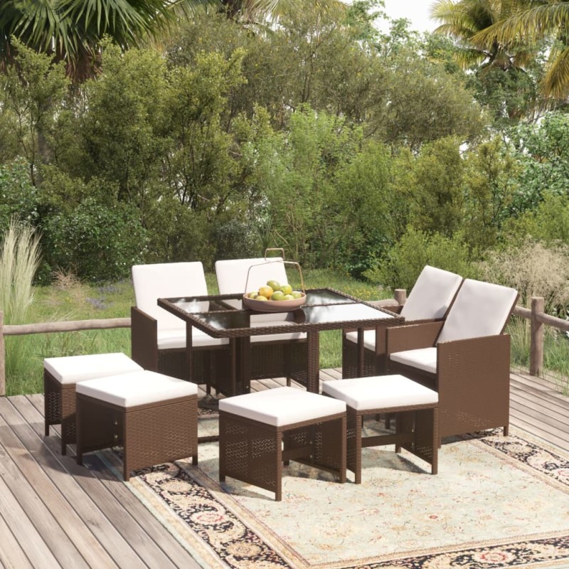 vidaXL 9-tlg. Garten-Essgruppe mit Kissen Poly Rattan Braun vidaXL 9-tlg. Garten-Essgruppe mit Kissen Poly Rattan Braun