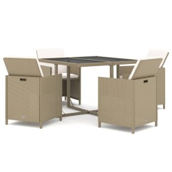 vidaXL 5-tlg. Garten-Essgruppe mit Kissen Poly Rattan Beige