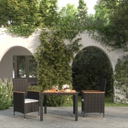 vidaXL 3-tlg. Garten-Essgruppe mit Auflagen Poly Rattan Schwarz