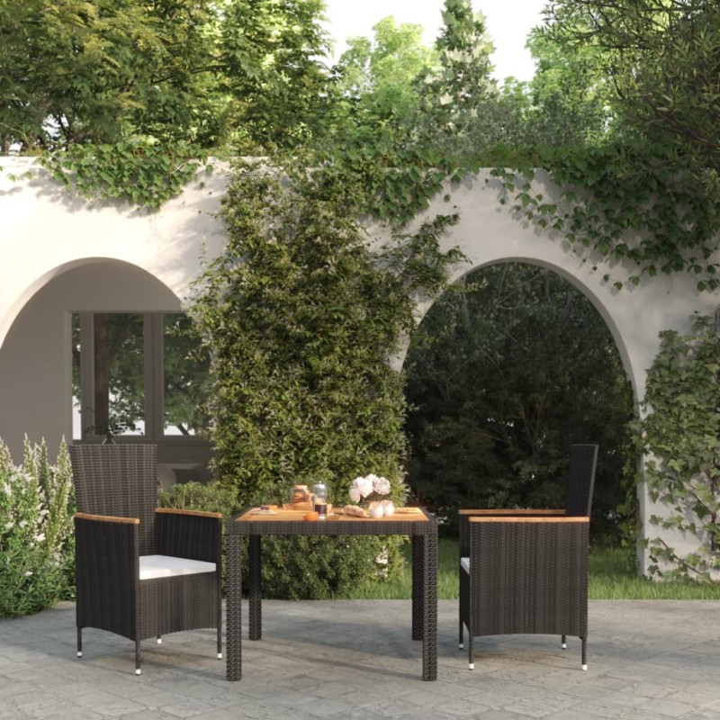 vidaXL 3-tlg. Garten-Essgruppe mit Auflagen Poly Rattan Schwarz vidaXL 3-tlg. Garten-Essgruppe mit Auflagen Poly Rattan Schwarz