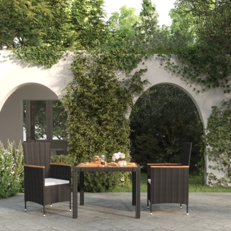 vidaXL 3-tlg. Garten-Essgruppe mit Auflagen Poly Rattan Schwarz