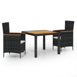 vidaXL 3-tlg. Garten-Essgruppe mit Auflagen Poly Rattan Schwarz