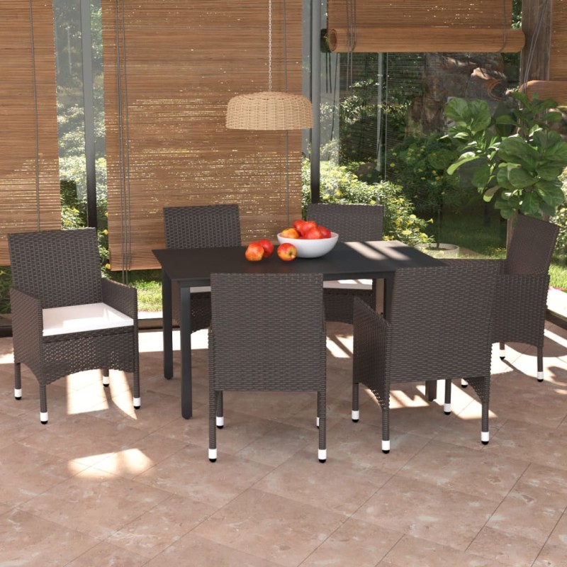 vidaXL 7-tlg. Garten-Essgruppe mit Kissen Poly Rattan Braun vidaXL 7-tlg. Garten-Essgruppe mit Kissen Poly Rattan Braun