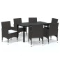vidaXL 7-tlg. Garten-Essgruppe mit Kissen Poly Rattan Braun vidaXL 7-tlg. Garten-Essgruppe mit Kissen Poly Rattan Braun