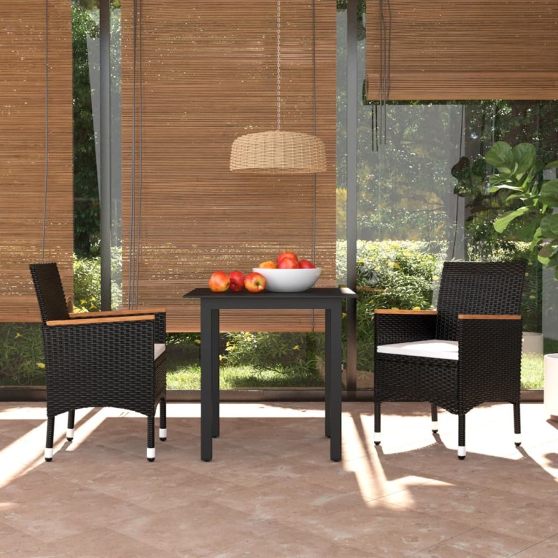vidaXL 3-tlg. Garten-Essgruppe mit Kissen Poly Rattan Schwarz vidaXL 3-tlg. Garten-Essgruppe mit Kissen Poly Rattan Schwarz