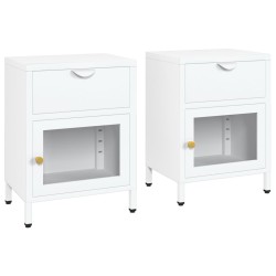 vidaXL Nachttische 2 Stk. Weiß 40x30x54,5 cm Stahl und Glas  