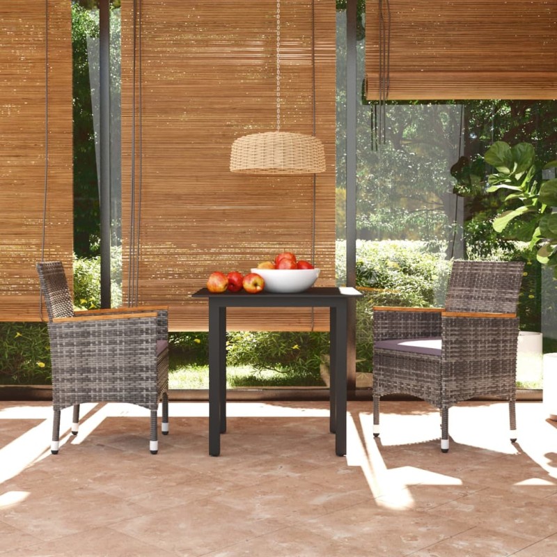 vidaXL 3-tlg. Garten-Essgruppe mit Kissen Poly Rattan Grau vidaXL 3-tlg. Garten-Essgruppe mit Kissen Poly Rattan Grau