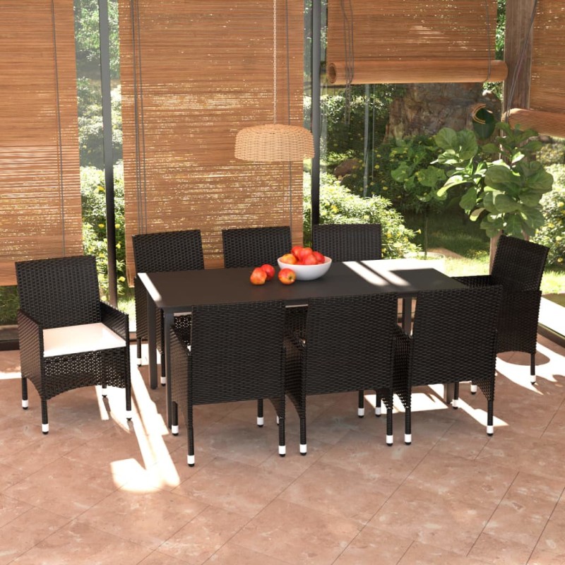 vidaXL 9-tlg. Garten-Essgruppe mit Kissen Poly Rattan Schwarz vidaXL 9-tlg. Garten-Essgruppe mit Kissen Poly Rattan Schwarz