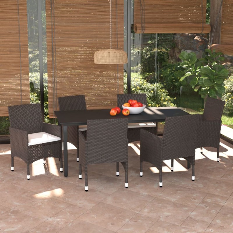 vidaXL 7-tlg. Garten-Essgruppe mit Kissen Poly Rattan Braun vidaXL 7-tlg. Garten-Essgruppe mit Kissen Poly Rattan Braun