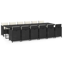 vidaXL 13-tlg. Garten-Essgruppe mit Kissen Poly Rattan Schwarz