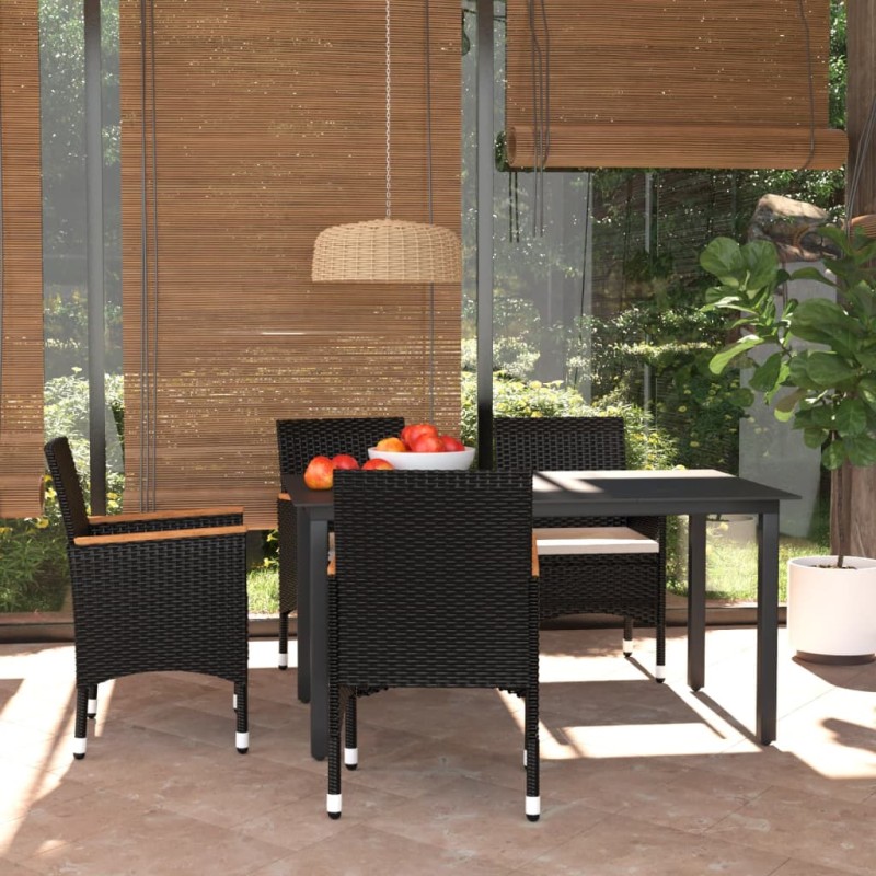 vidaXL 5-tlg. Garten-Essgruppe mit Kissen Poly Rattan Schwarz vidaXL 5-tlg. Garten-Essgruppe mit Kissen Poly Rattan Schwarz