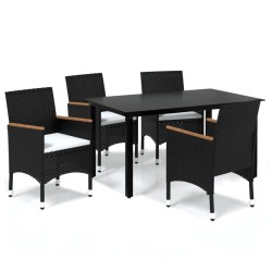 vidaXL 5-tlg. Garten-Essgruppe mit Kissen Poly Rattan Schwarz
