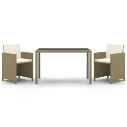 vidaXL 3-tlg. Garten-Essgruppe mit Kissen Poly Rattan Beige