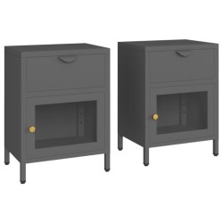 vidaXL Nachttische 2 Stk. Anthrazit 40x30x54,5 cm Stahl und Glas  