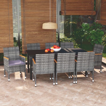 vidaXL 9-tlg. Garten-Essgruppe mit Kissen Poly Rattan Grau 