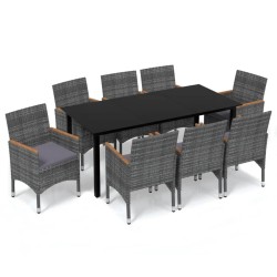 vidaXL 9-tlg. Garten-Essgruppe mit Kissen Poly Rattan Grau 