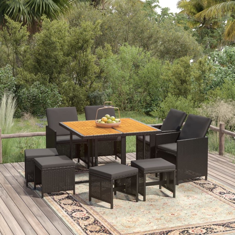 vidaXL 9-tlg. Garten-Essgruppe mit Kissen Poly Rattan Schwarz vidaXL 9-tlg. Garten-Essgruppe mit Kissen Poly Rattan Schwarz
