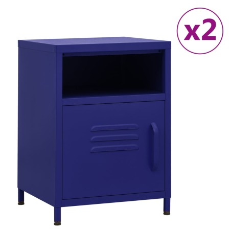 vidaXL Nachttische 2 Stk. Marineblau 35x35x51 cm Stahl