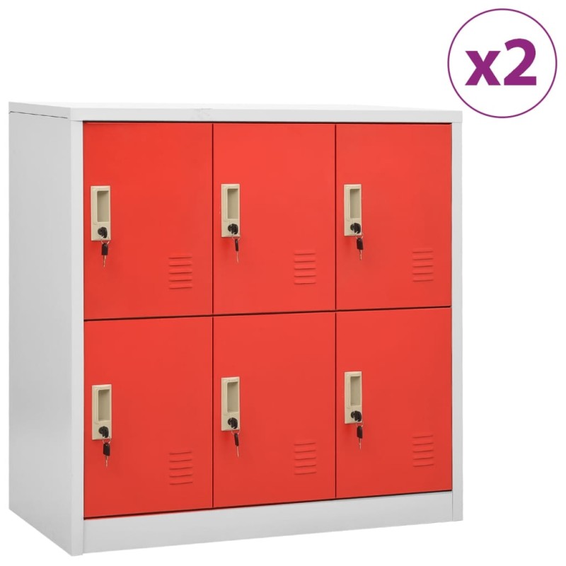 vidaXL Schließfachschränke 2 Stk. Hellgrau und Rot 90x45x92,5cm Stahl vidaXL Schließfachschränke 2 Stk. Hellgrau und Rot 90x45x92,5cm Stahl