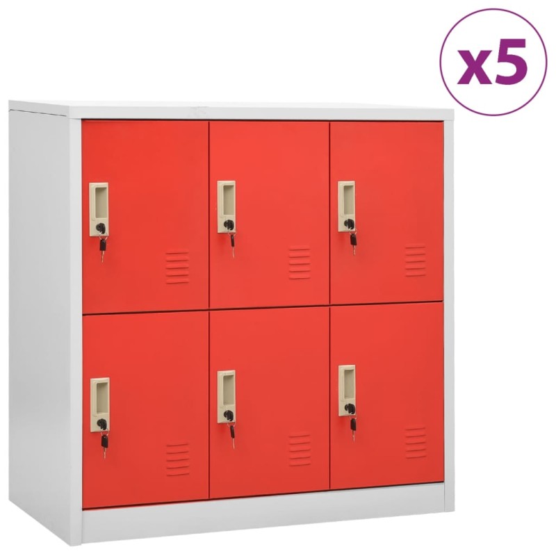 vidaXL Schließfachschränke 5 Stk. Hellgrau und Rot 90x45x92,5 cm Stahl vidaXL Schließfachschränke 5 Stk. Hellgrau und Rot 90x45x92,5 cm Stahl