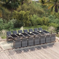 vidaXL 15-tlg. Garten-Essgruppe mit Kissen Poly Rattan Grau