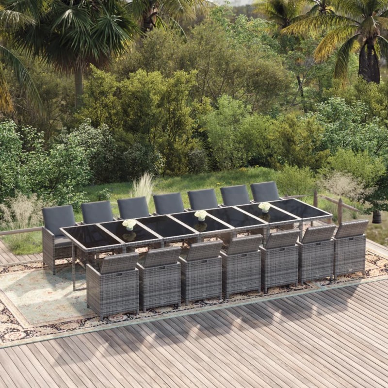 vidaXL 15-tlg. Garten-Essgruppe mit Kissen Poly Rattan Grau vidaXL 15-tlg. Garten-Essgruppe mit Kissen Poly Rattan Grau
